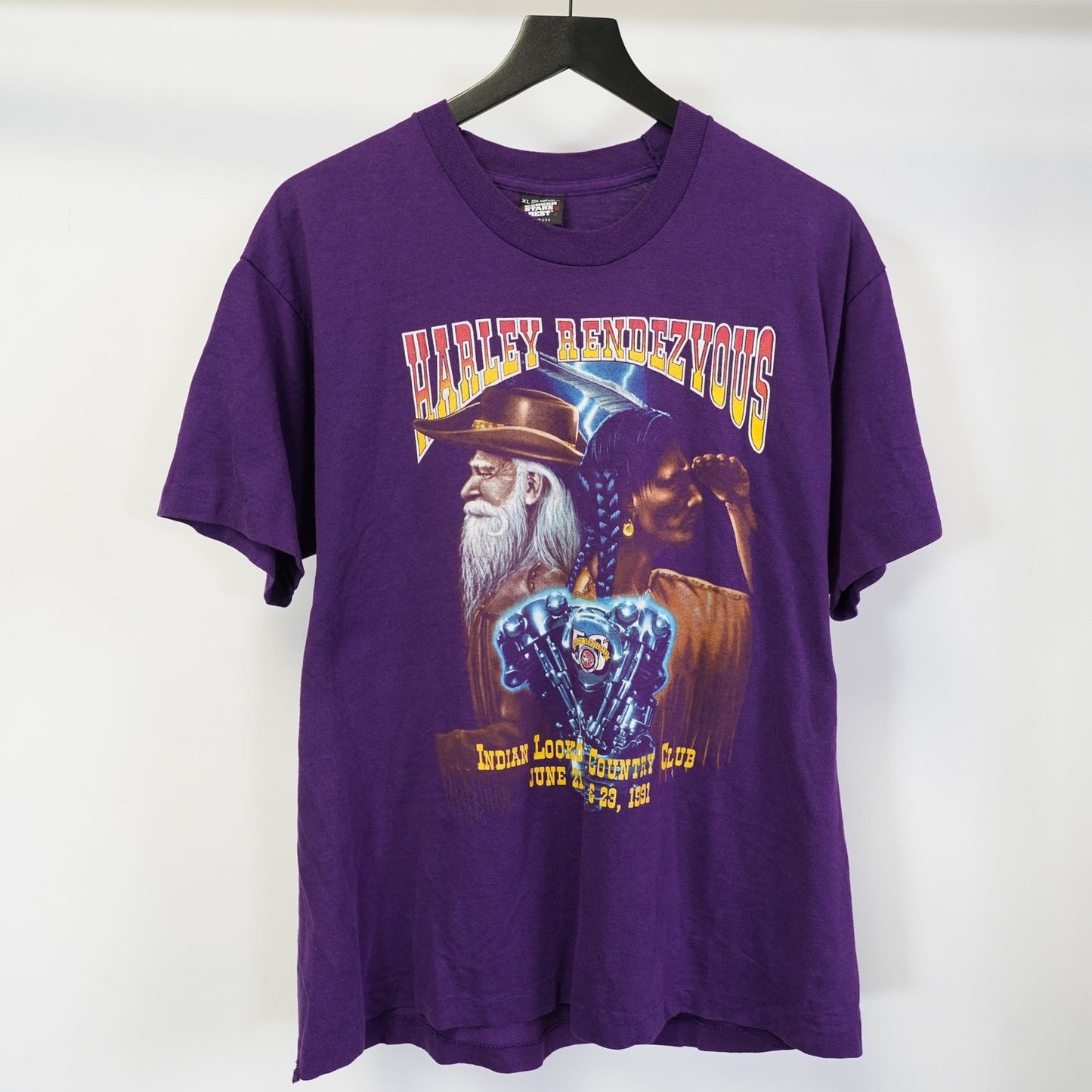 (L) Vintage Harley Davidson Motorcycles Indian Club Biker T-Shirt Men's L Purple 90s