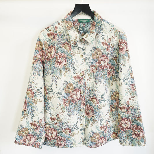 (Women's XL) Vintage Lemon Grass Studio Floral Tapestry Jacket Women's XL Tan Cottage Coat