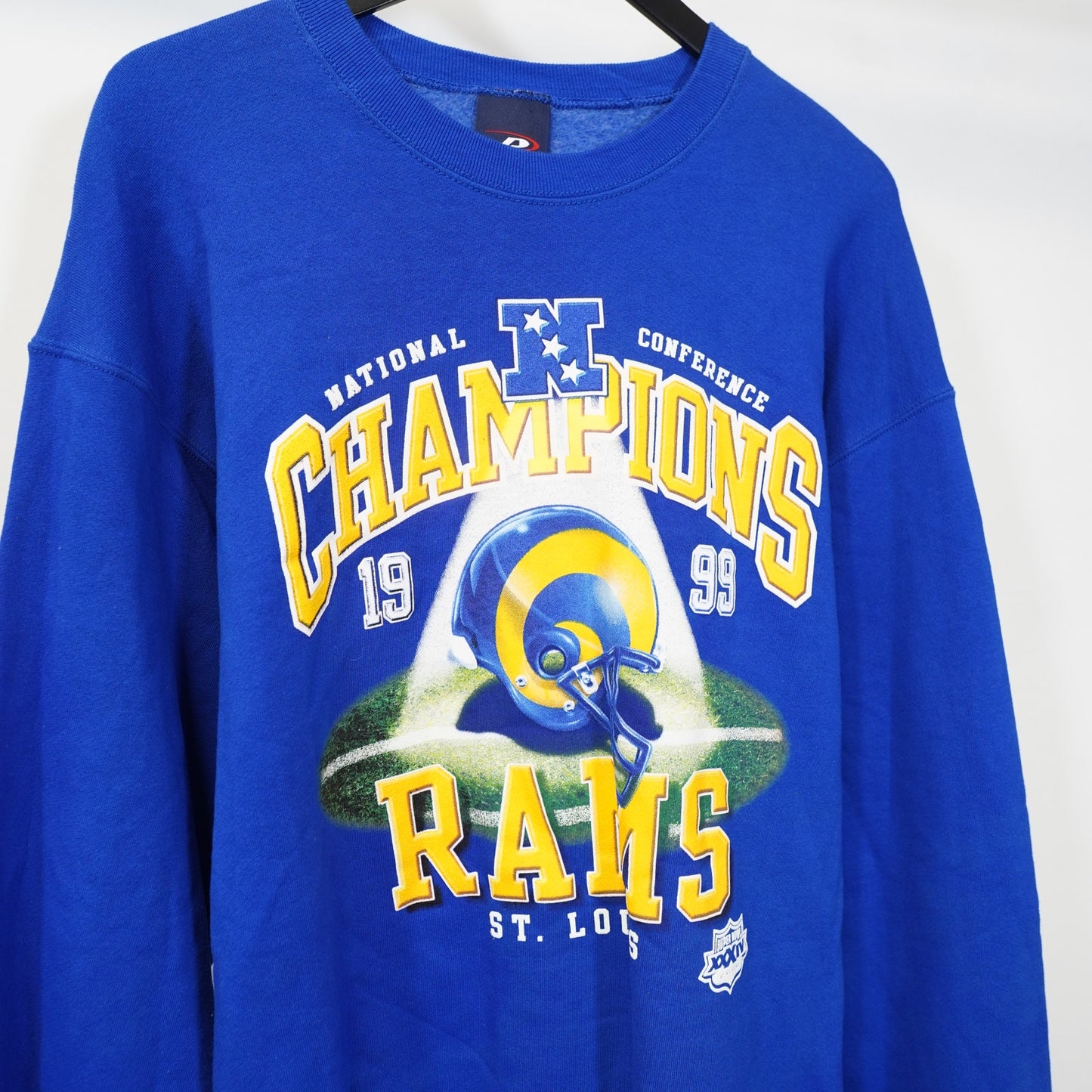 (XL) Vintage St. Louis LA Rams 1999 Superbowl Champions Sweatshirt Men's XL Blue Gold