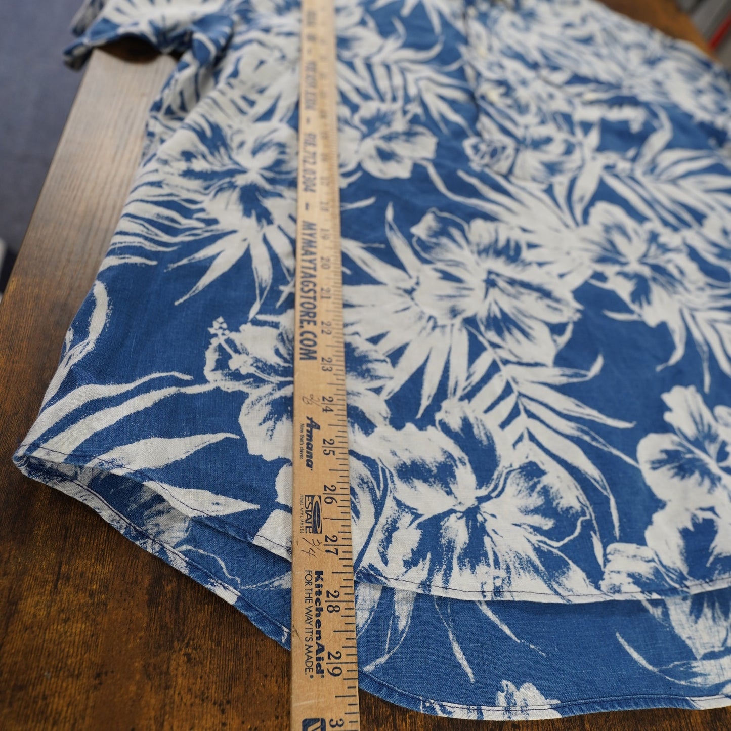 (L) Polo Ralph Lauren 100% Line Floral Popover Hawaiian Shirt Men's L Blue White