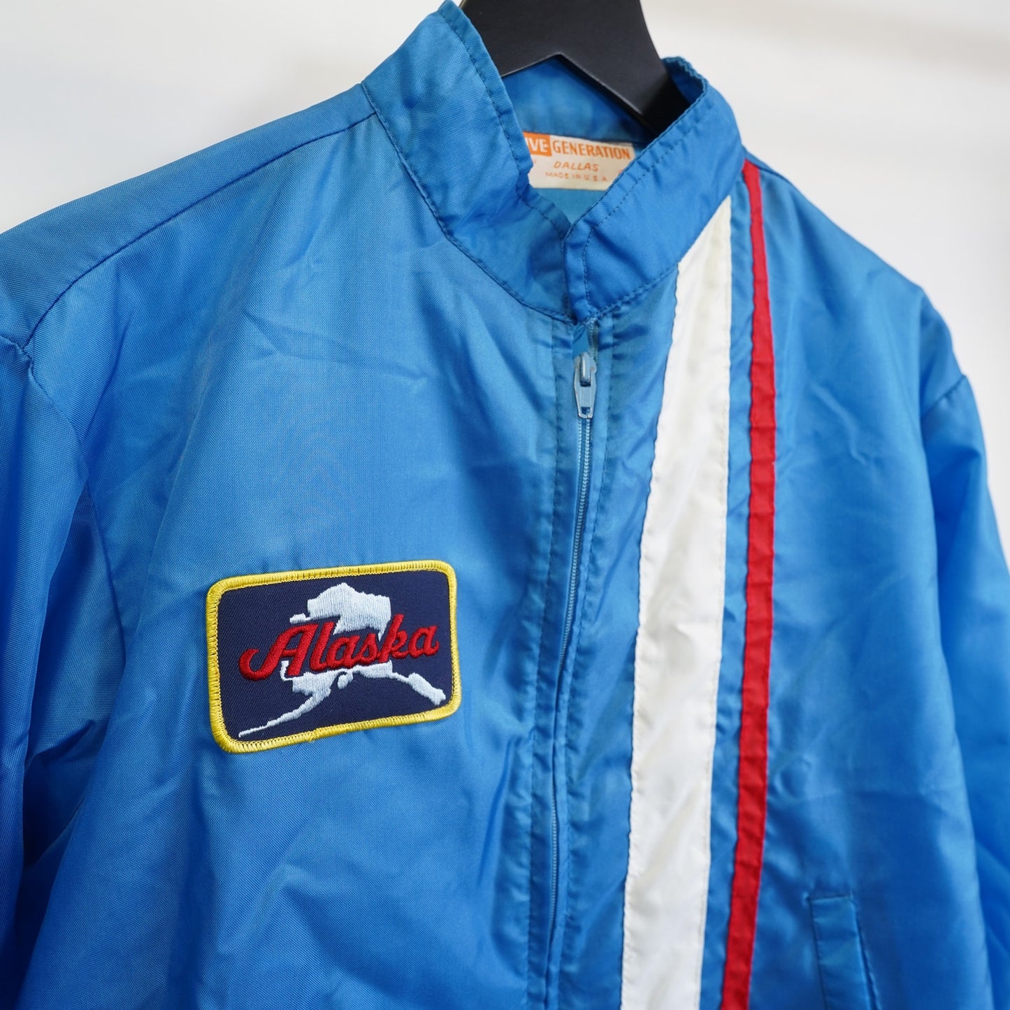 (L) True Vintage 1970s Alaska Light Racing Jacket Mens L Blue Stitched Biker Hot Rod