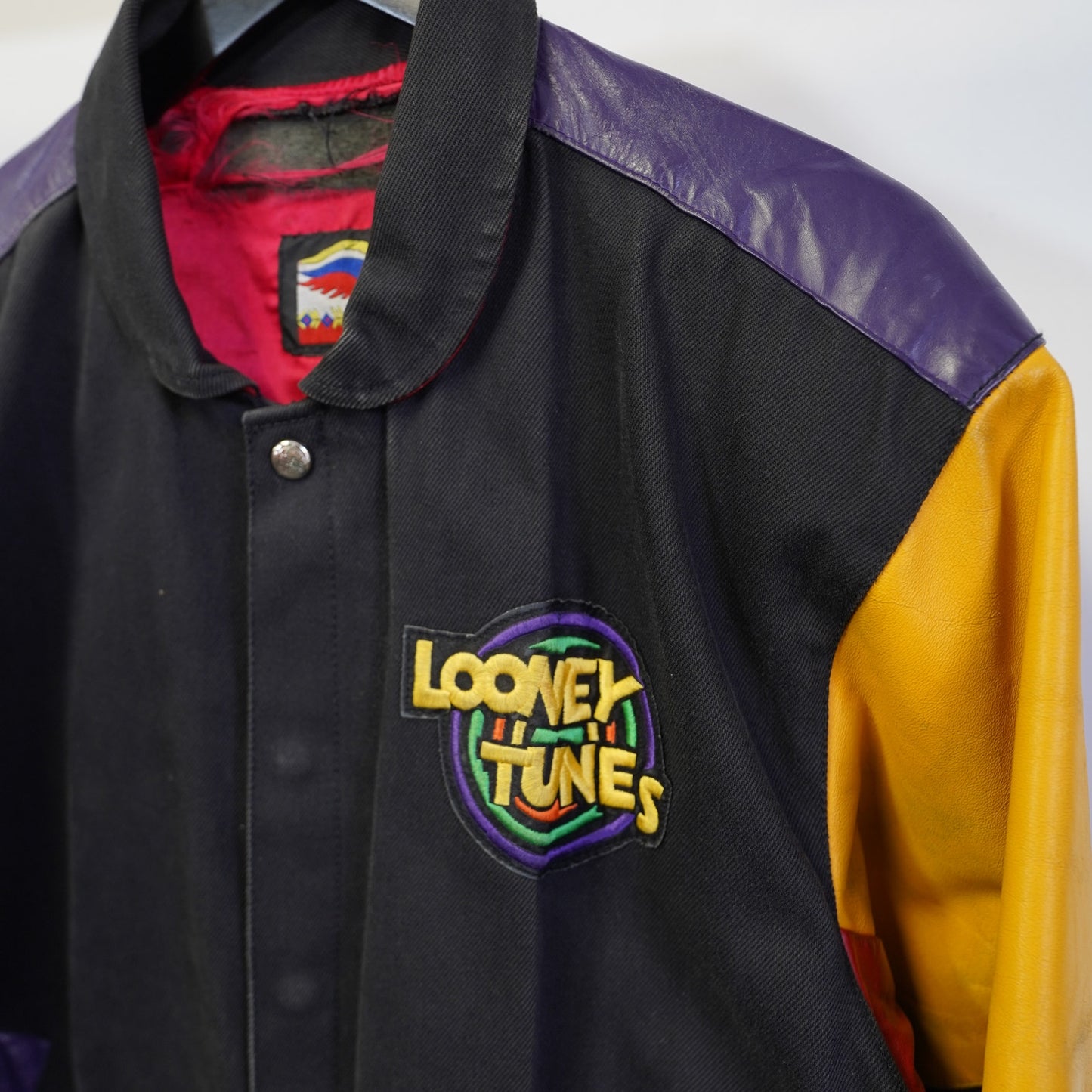 (M) Vtg 1992 Jeff Hamilton Looney Tunes Leather Canvas Jacket M 90s Rap Cartoon Art