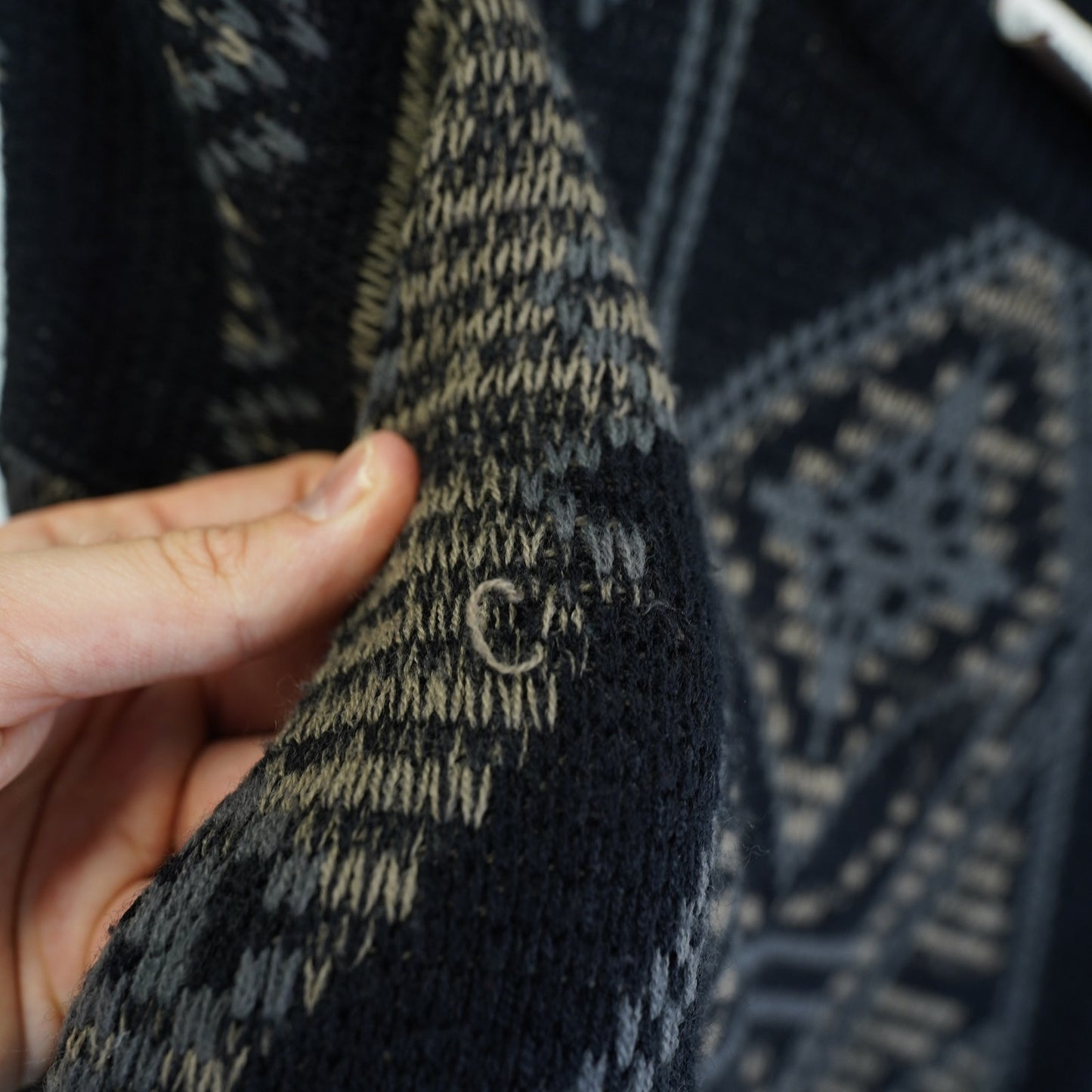 (L) Vintage Henry Morell Knit 90s Geometric Pattern Sweater Men's L Black Gray
