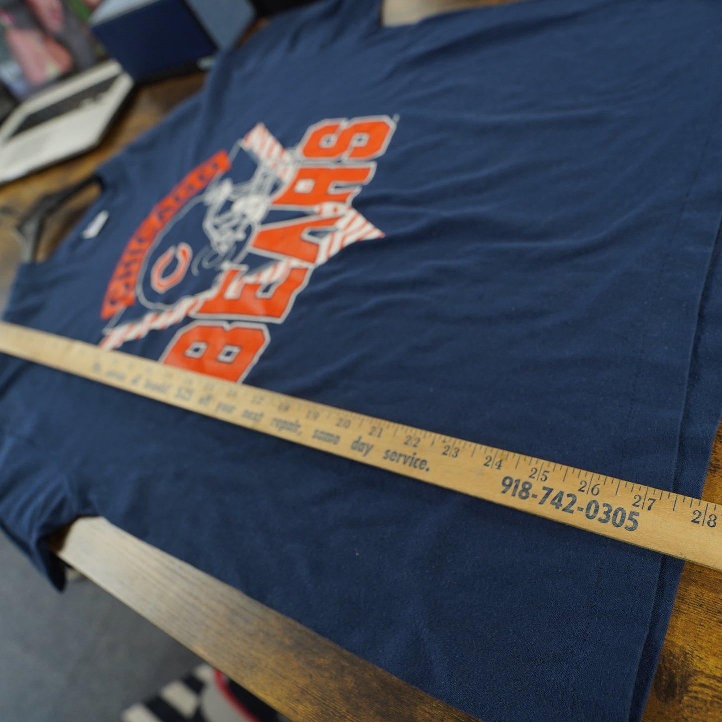 (XL) Vintage Chicago Bears 90s Trench NFL T-Shirt Men's XL Navy Blue Single Stitch