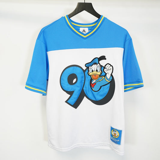 (M) Disney Donald Duck 90th Anniversary Sewn Football Jersey Men's S/M White Blue
