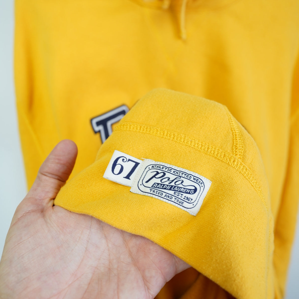 (3XLT) Vintage Polo Ralph Lauren Sewn Spellout Hoodie Men's 3XLT Yellow Blue Stitched