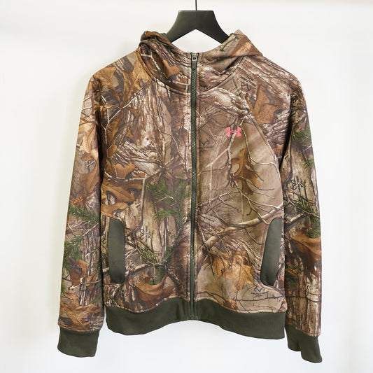 (Women's M) Under Armour Woodland Camo Hoodie Size Medium Full Zip Fleece Hunting