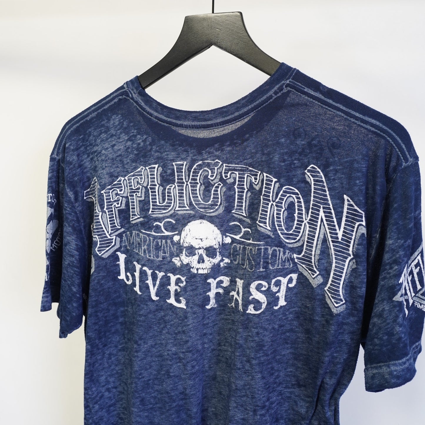 (L) Vintage Affliction MMA Motorcycles T-Shirt Y2K Men's L 2000s Blue Skull