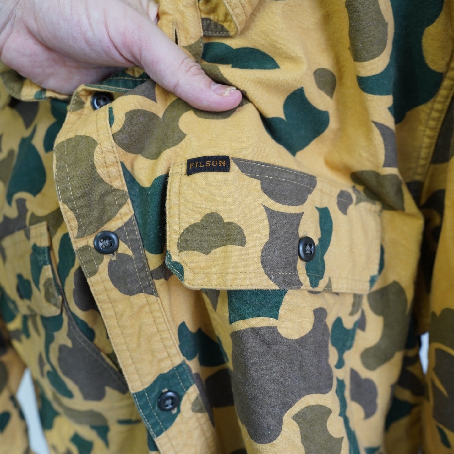 (3XL) Vintage Filson Duck Camouflage Button Up Hunting Shirt Jacket Men's 3XL Outdoors