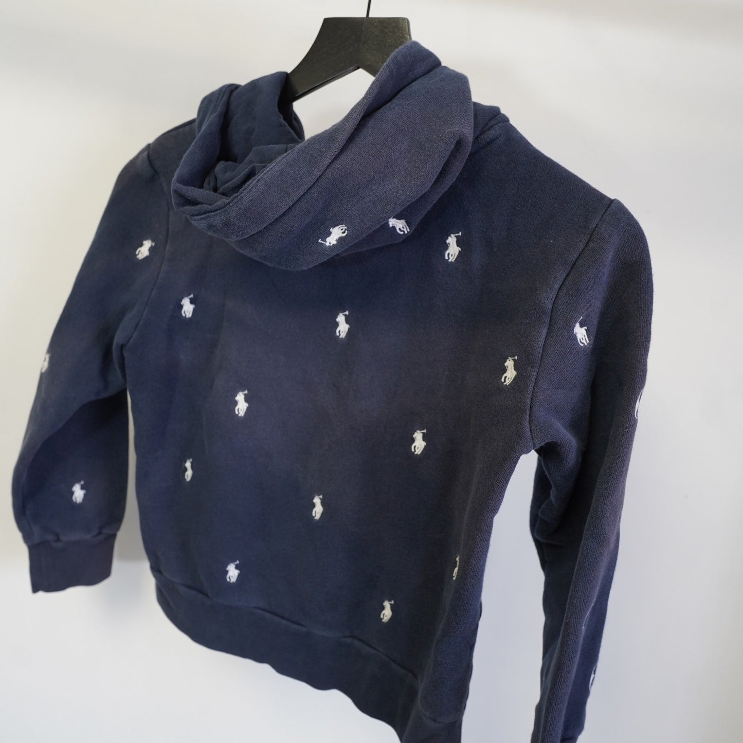 (Boys M) Vintage Polo Ralph Lauren Embroidered Horse Hoodie Boys M 10-12 Blue White