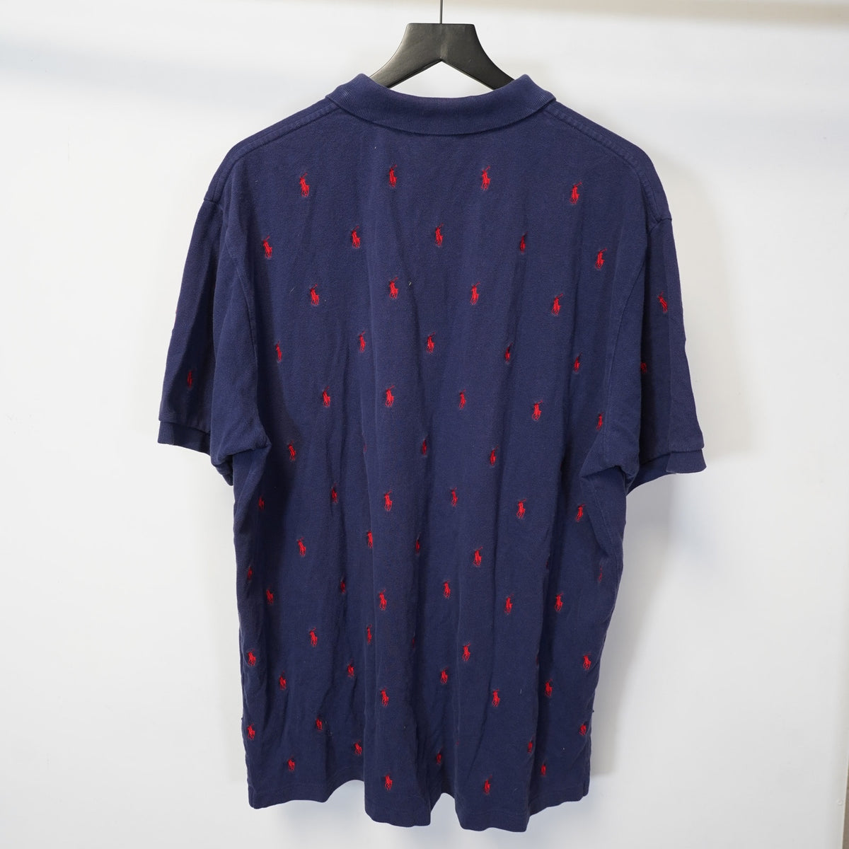 (XXL) Vintage Polo Ralph Lauren All-Over Embroidered Pony Polo Shirt Mens XXL Navy Red