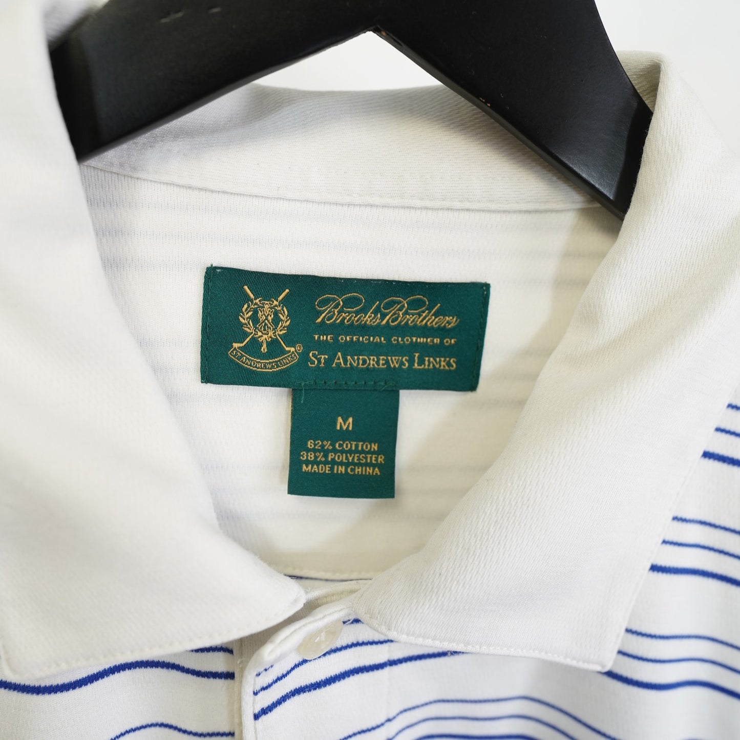 (M) Vintage Brooks Brother St. Andrews Links Golf Shirt Men's M White Striped Blue