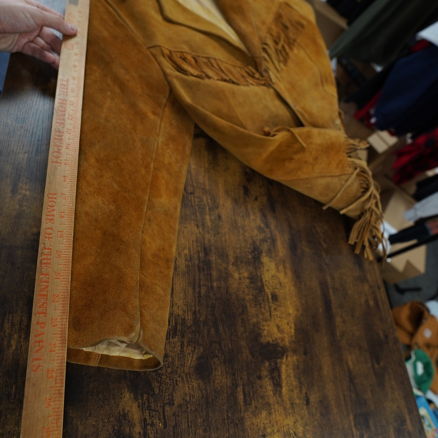 (L) Vintage 1960s-70s Cognac Brown Leather Suede Fringe Western Jacket Hippy