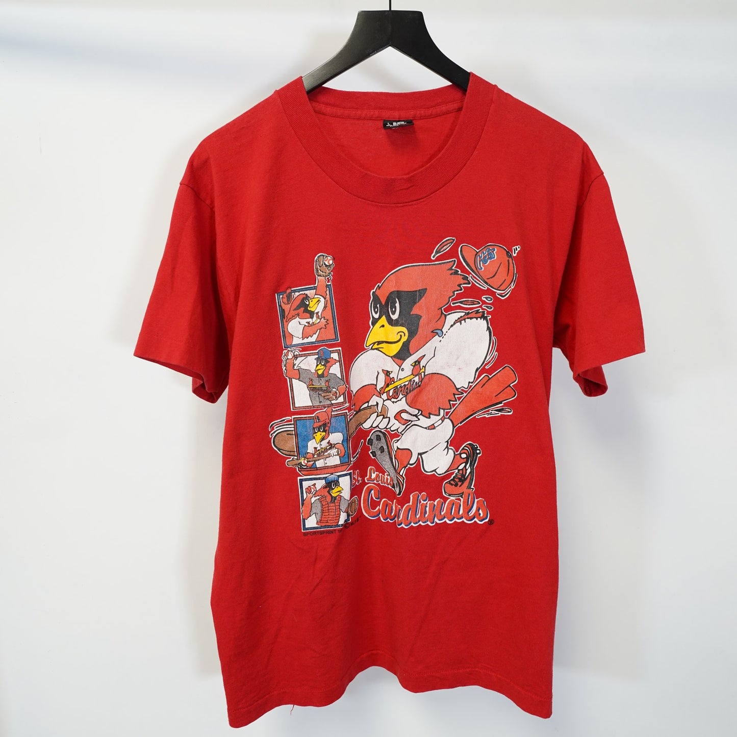 (L) Vintage St. Louis Cardinals Caricature Single Stitch Baseball T-Shirt Mens L Red