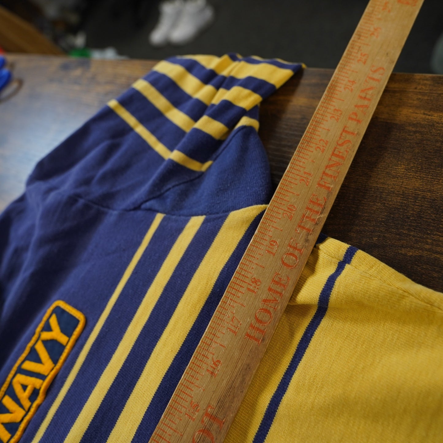 (L) Vintage U.S. Navy Striped Rugby Polo Men's L Sz 44 Yellow Blue Longsleeve Retro
