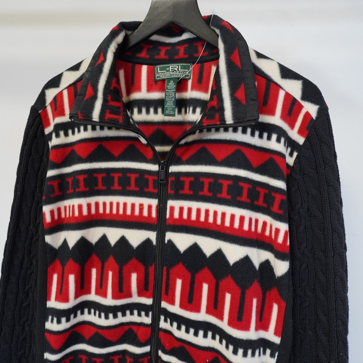 (Women's XXL) Lauren Ralph Lauren Fleece Full-Zip Jacket Women's 2XL Black Southwest Aztec