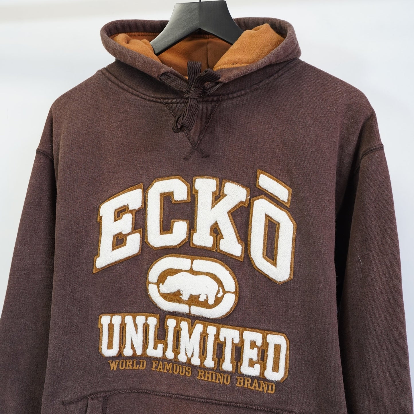 (L) Vintage Ecko Unlimited Sewn Y2K Hoodie Men's L Brown 2000s Hip Hop Embroidered