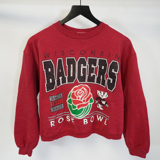(M) BOXY Vintage Wisconsin Badgers Rose Bowl Cropped Sweatshirt Unisex M Red Boxy Fit 90s