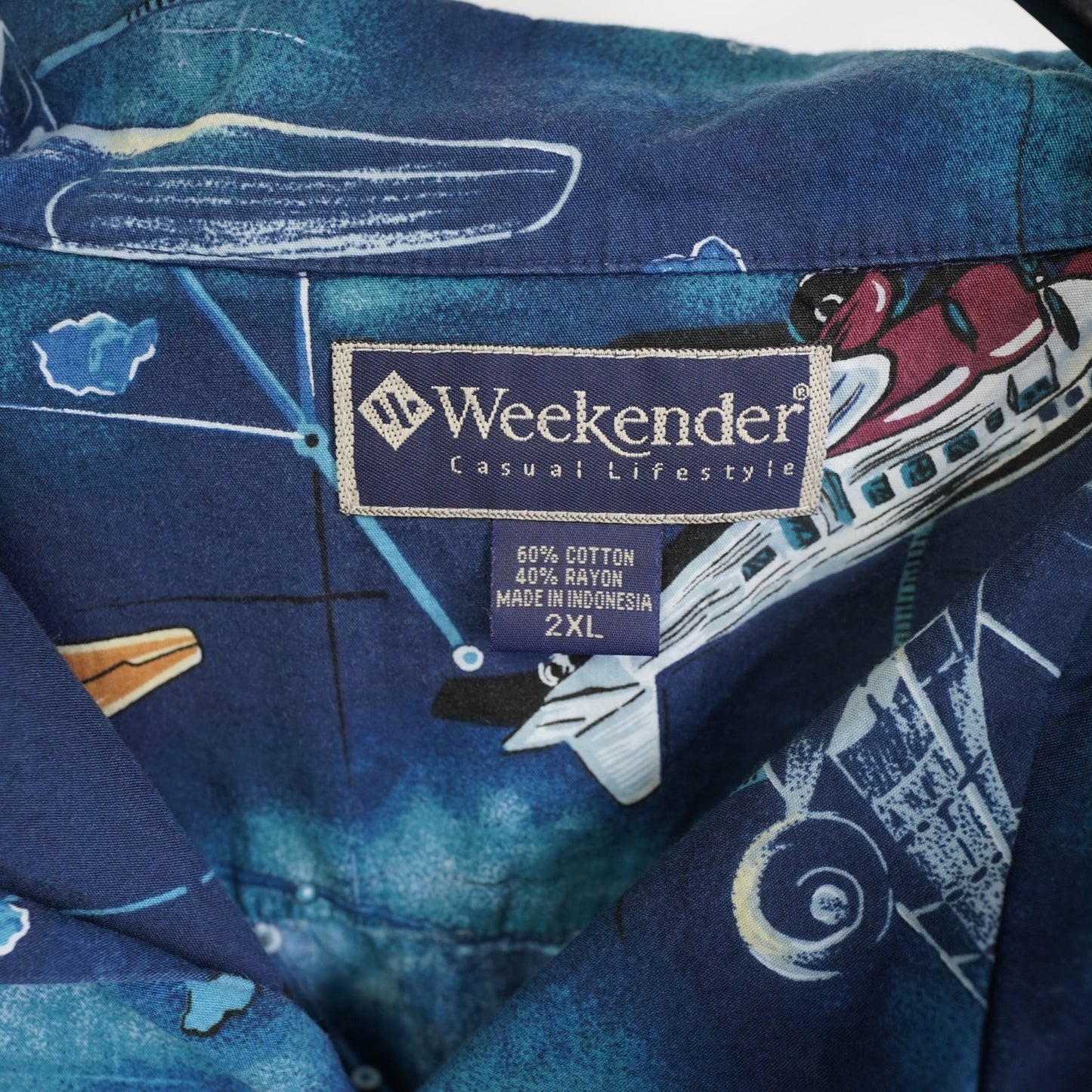 (XXL) Vintage Weekender Airplane Hawaiian Shirt Men's XXL Blue Aviation All Over Print