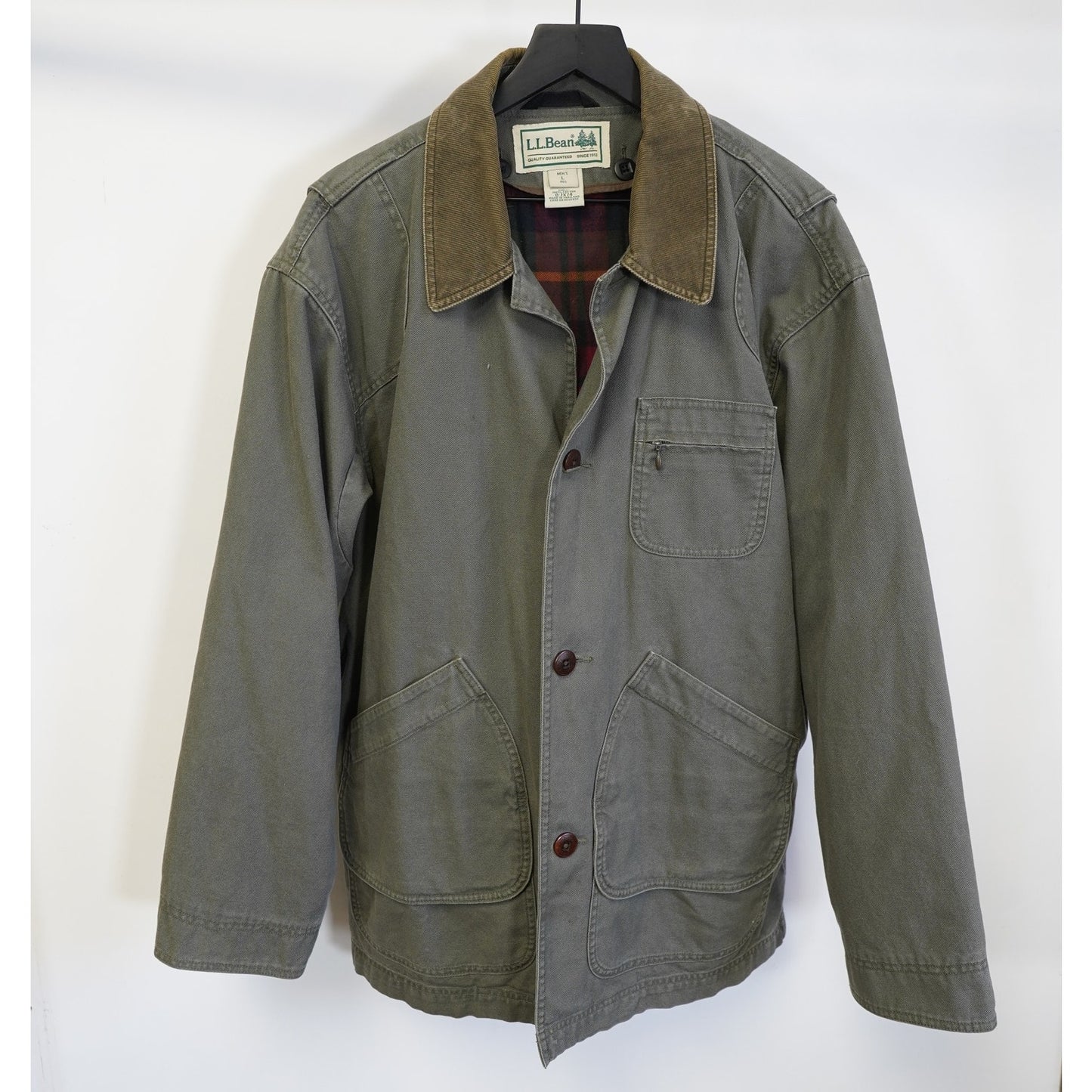 (L) Vintage L.L. Bean Field Coat Blanket Lined Men's L Olive Green Corduroy Jacket