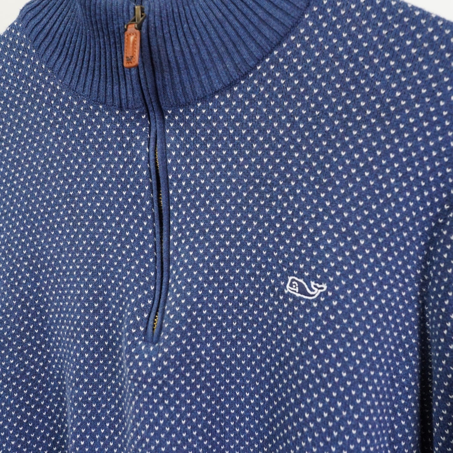 (M) Vineyard Vines 1/4 Zip Pullover Knit Sweater Mens M Blue White Preppy Pattern