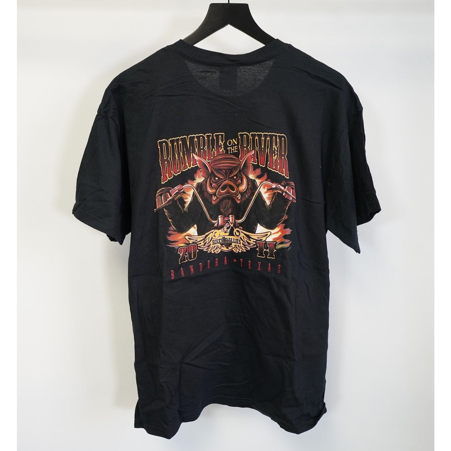 (L) Vintage Hog Biker Rumble on the River Motorcycle T-Shirt Men's L Black