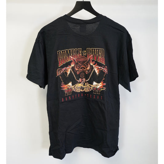(L) Vintage Hog Biker Rumble on the River Motorcycle T-Shirt Men's L Black