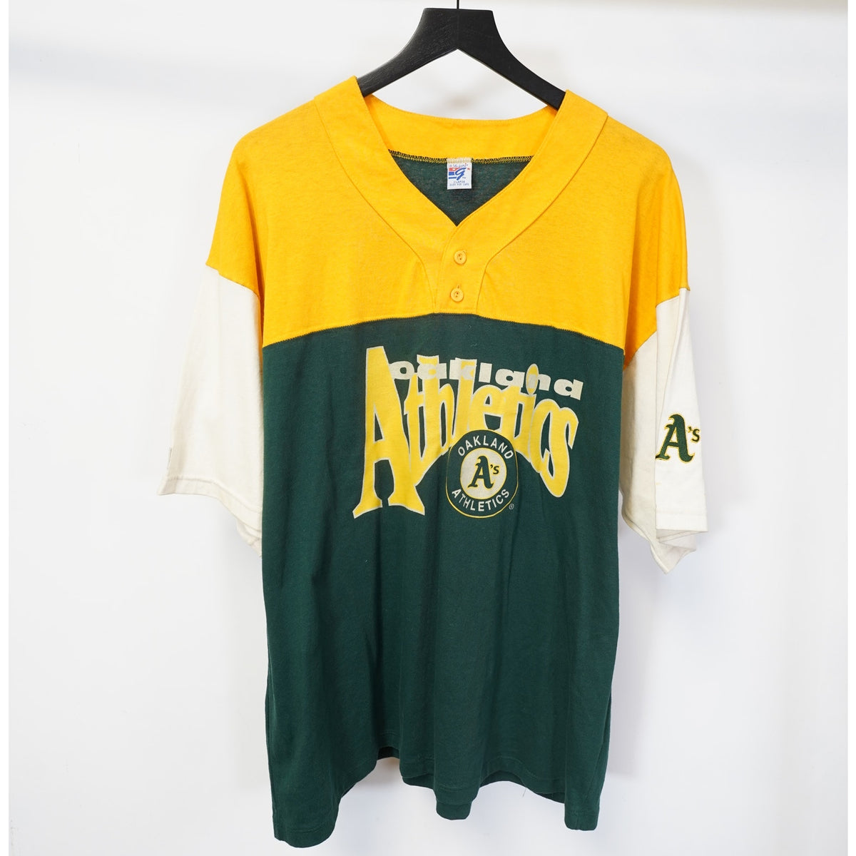 (XL) Vintage Oakland Athletics 90s The Game Baseball T-Shirt Men's XL Green Yellow