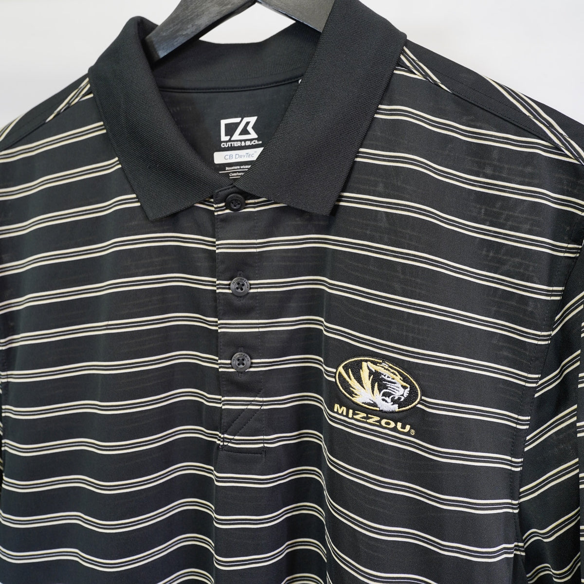 (XL) Missouri Tigers Cutter & Buck Striped Polo Shirt Men's XL Black White Preppy