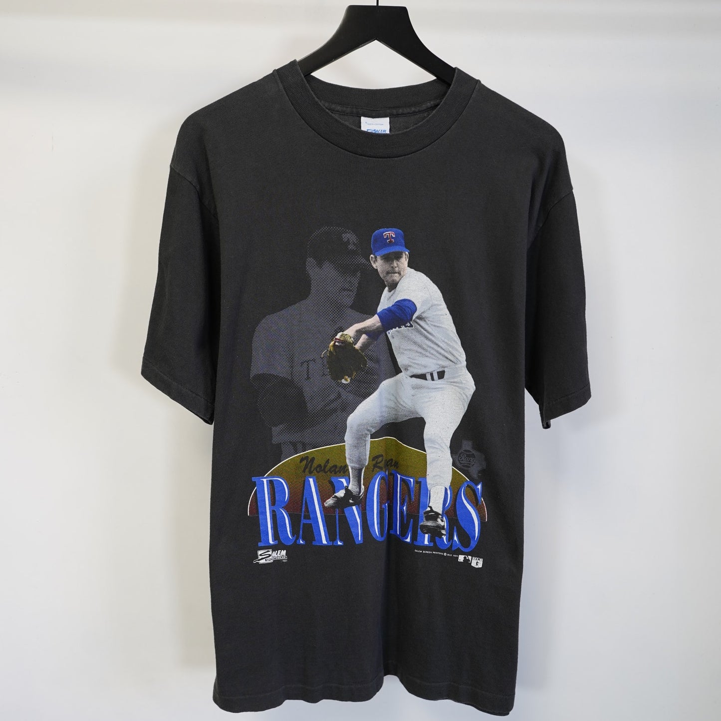 (L) Vintage Nola Ryan Salem Sportswear Single Stitch T-Shirt Men's L Black Rangers