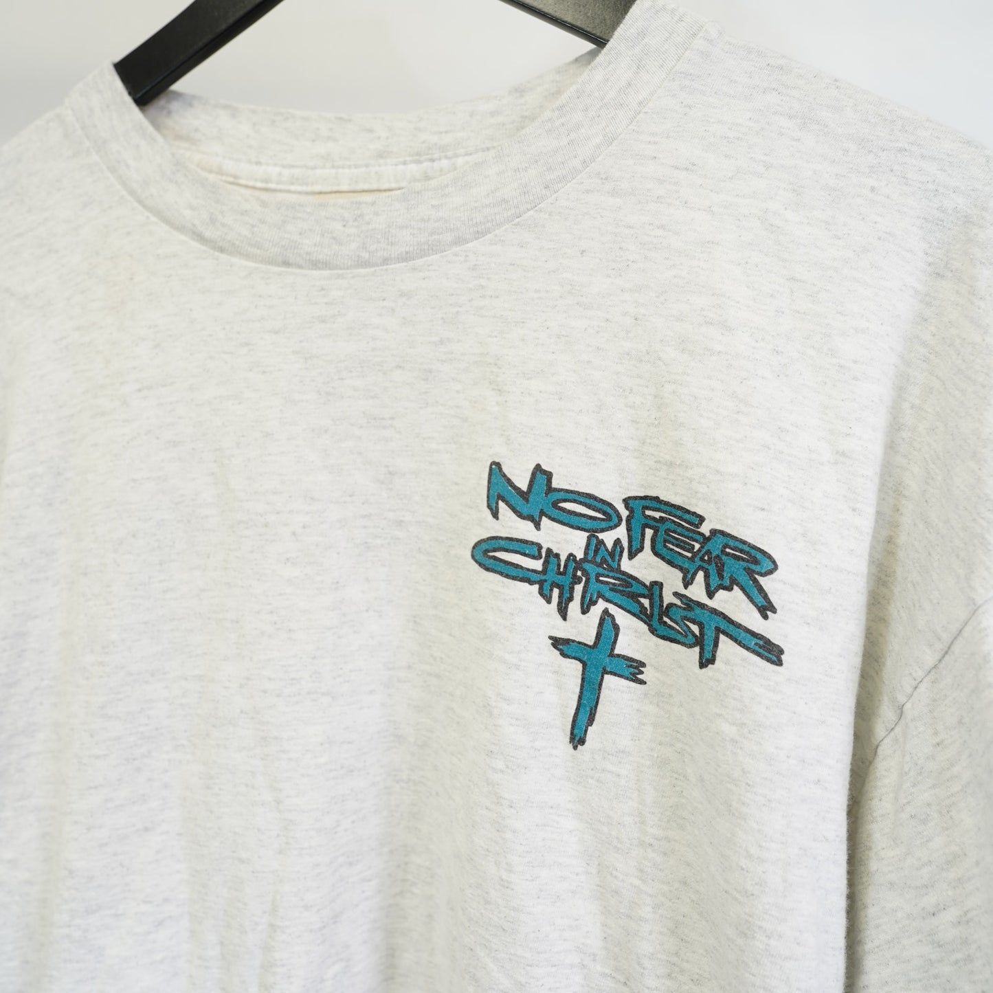 (XL) Vintage 90s No Fear In Christ Jesus Religious T-Shirt Men's XL Heather Gray