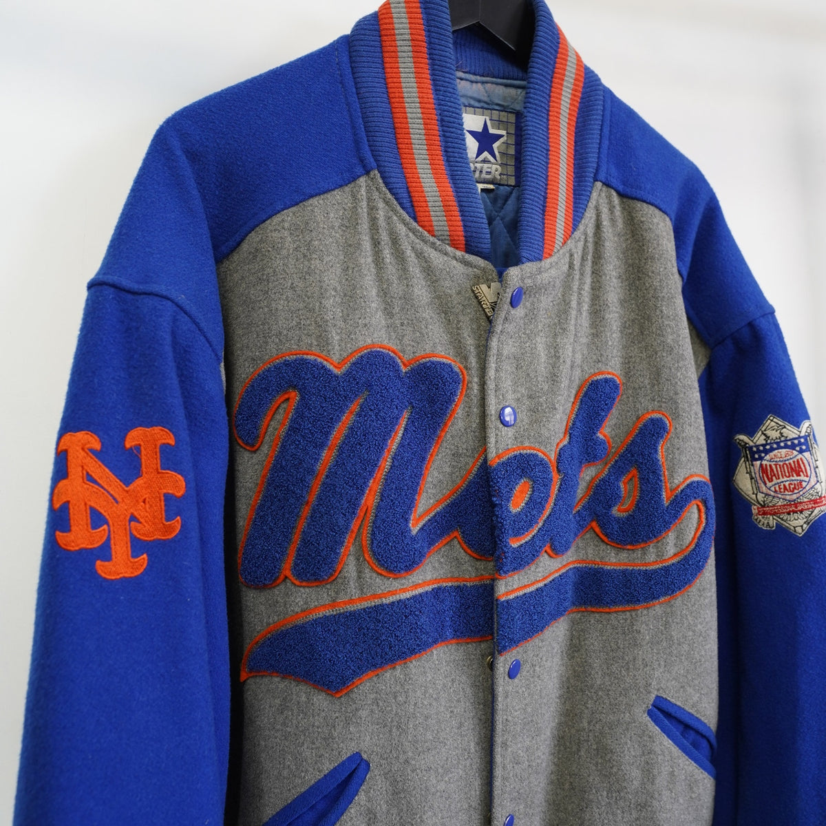 (XL) Vintage NY Mets Starter Wool Varsity Jacket Embroidered Men's XL 90s Gray Blue