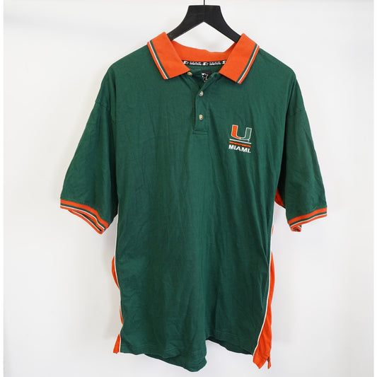 (L) Vintage University of Miami Hurricanes Starter Polo Shirt Men's L Green Orange