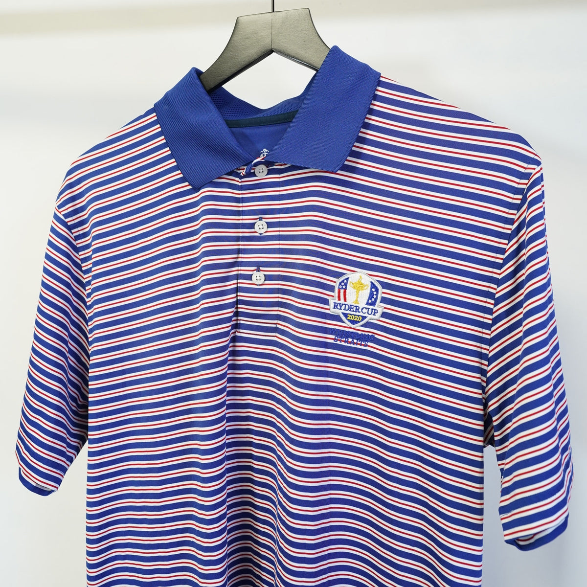 (L) Brooks & Brothers Ryder Cup 2020 Sewn Striped Golf Performance Polo Men's L Blue