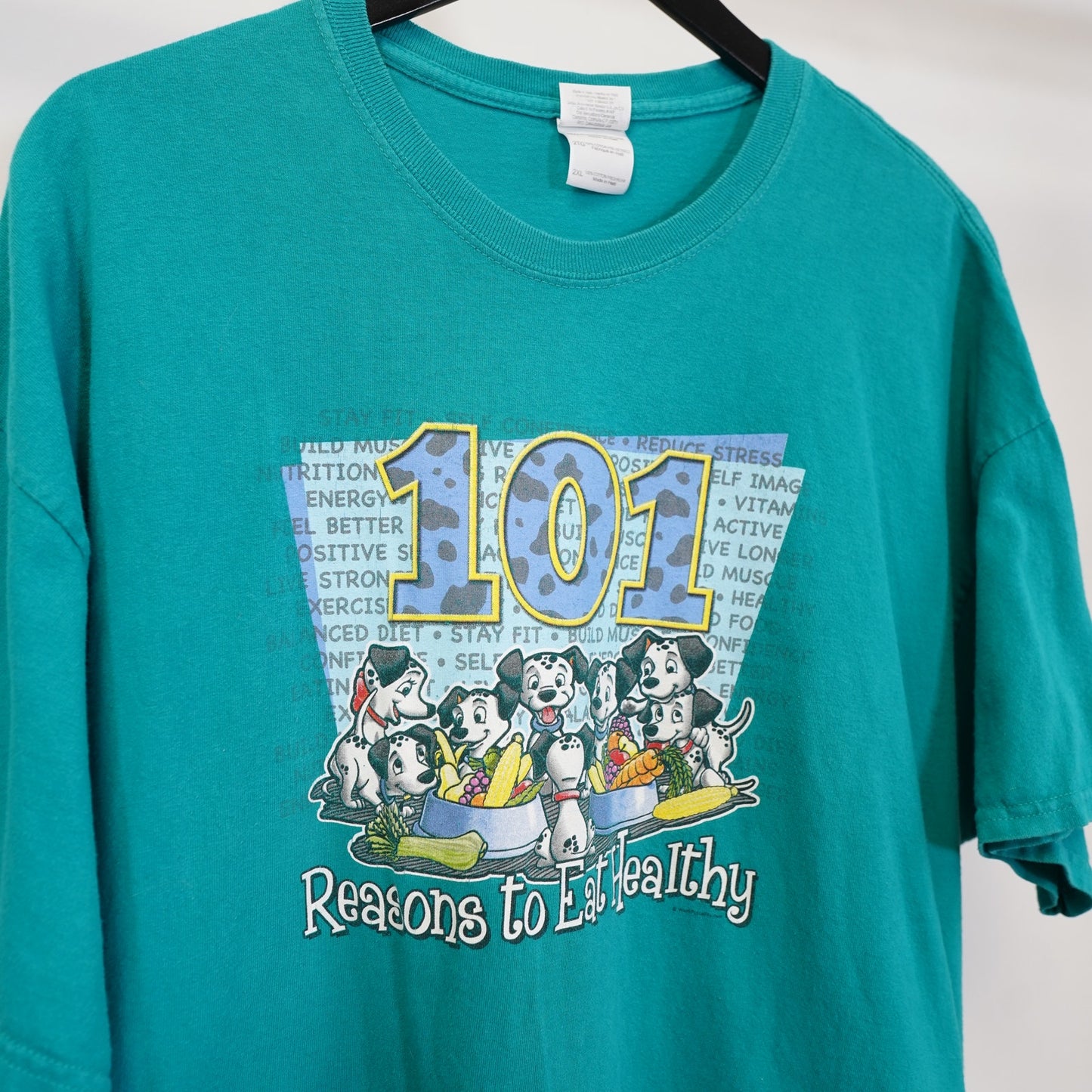 (XXL) Vtg 101 Dalmatians Reasons To Eat Healthy T-Shirt Men's XXL Funny Disney Fitness