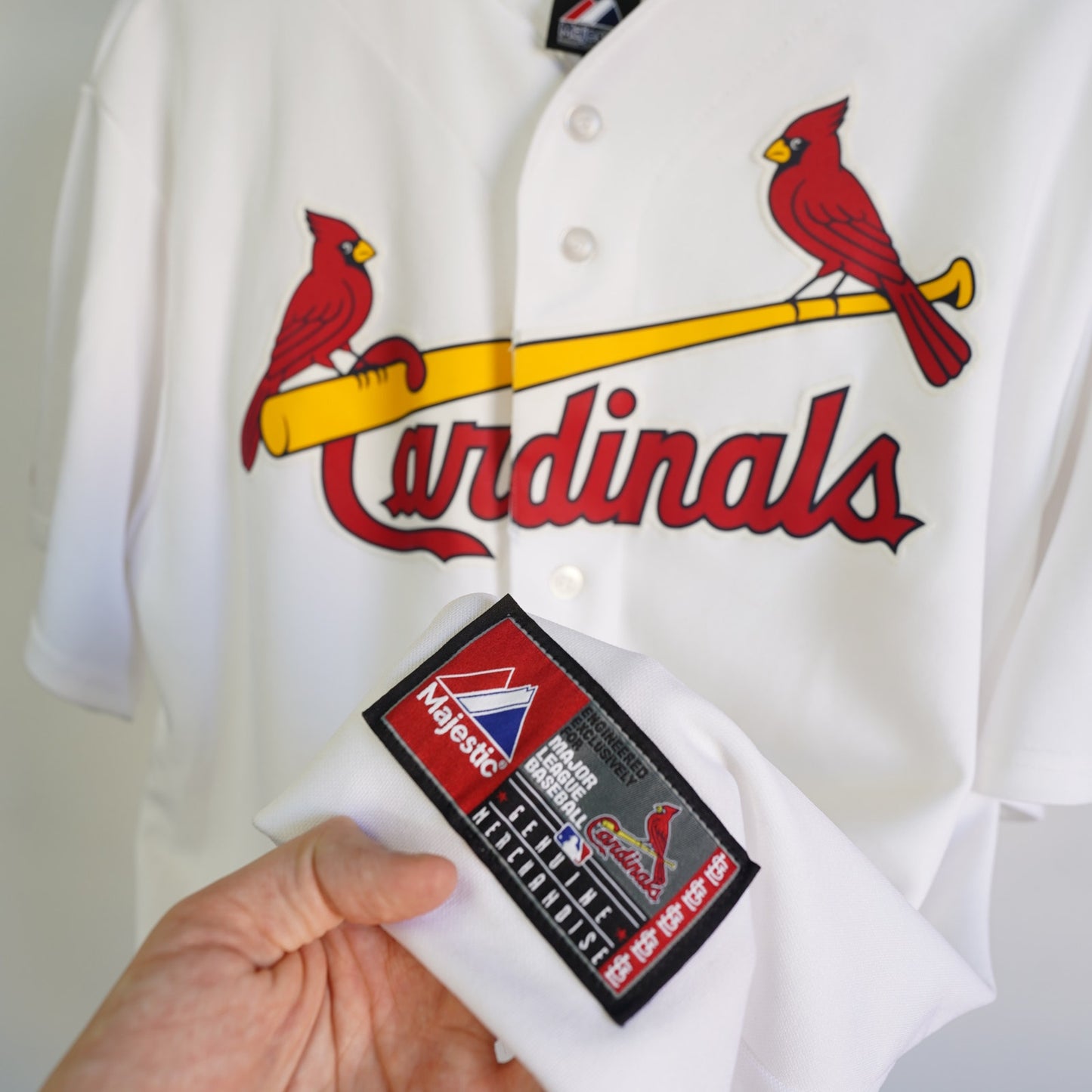 (L) Vintage St. Louis Cardinals Majestic Sewn 2011 World Series Jersey Men's L White