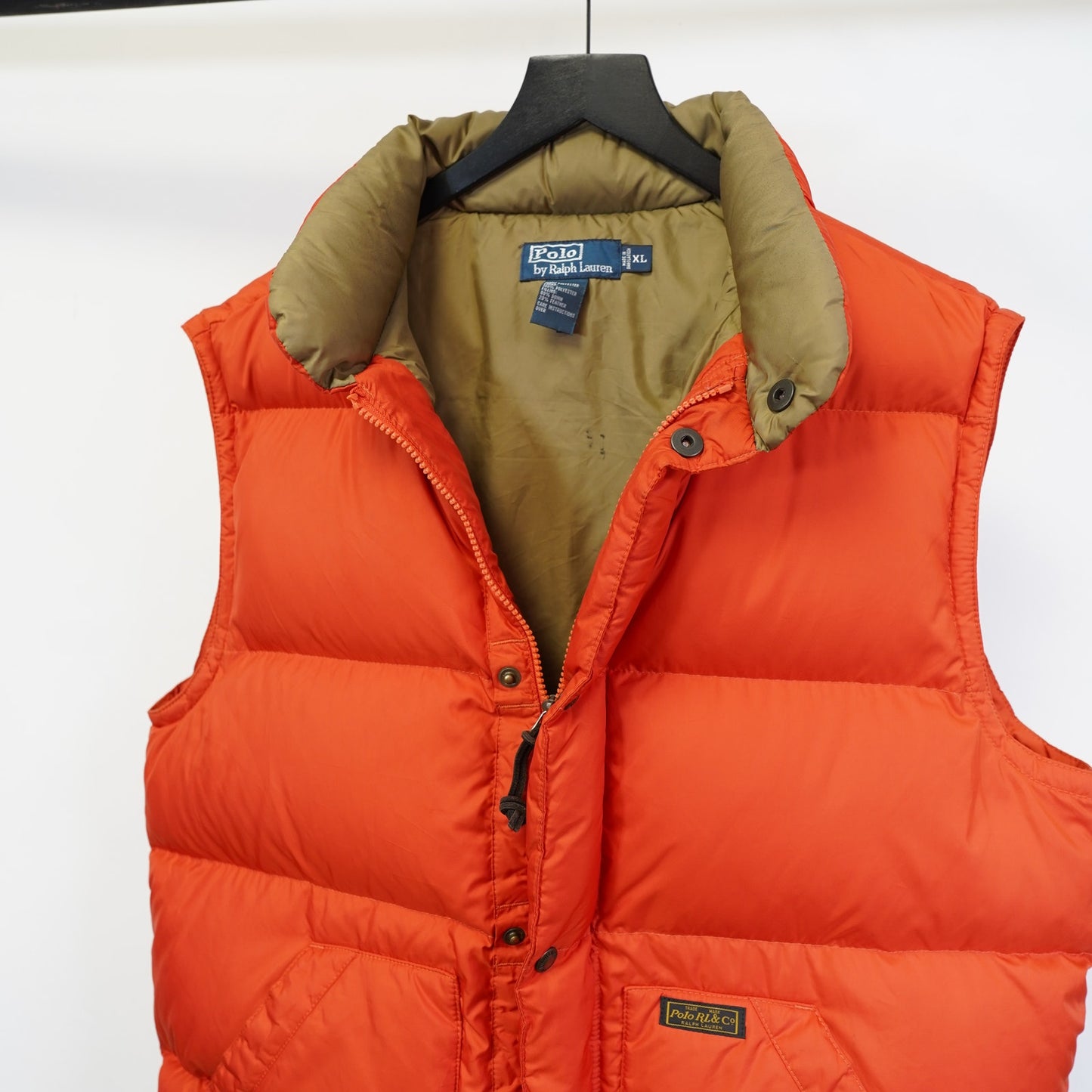 (XL) Vintage Polo Ralph Lauren Down Puffer Vest Men's XL Orange Quilted Waistcoat