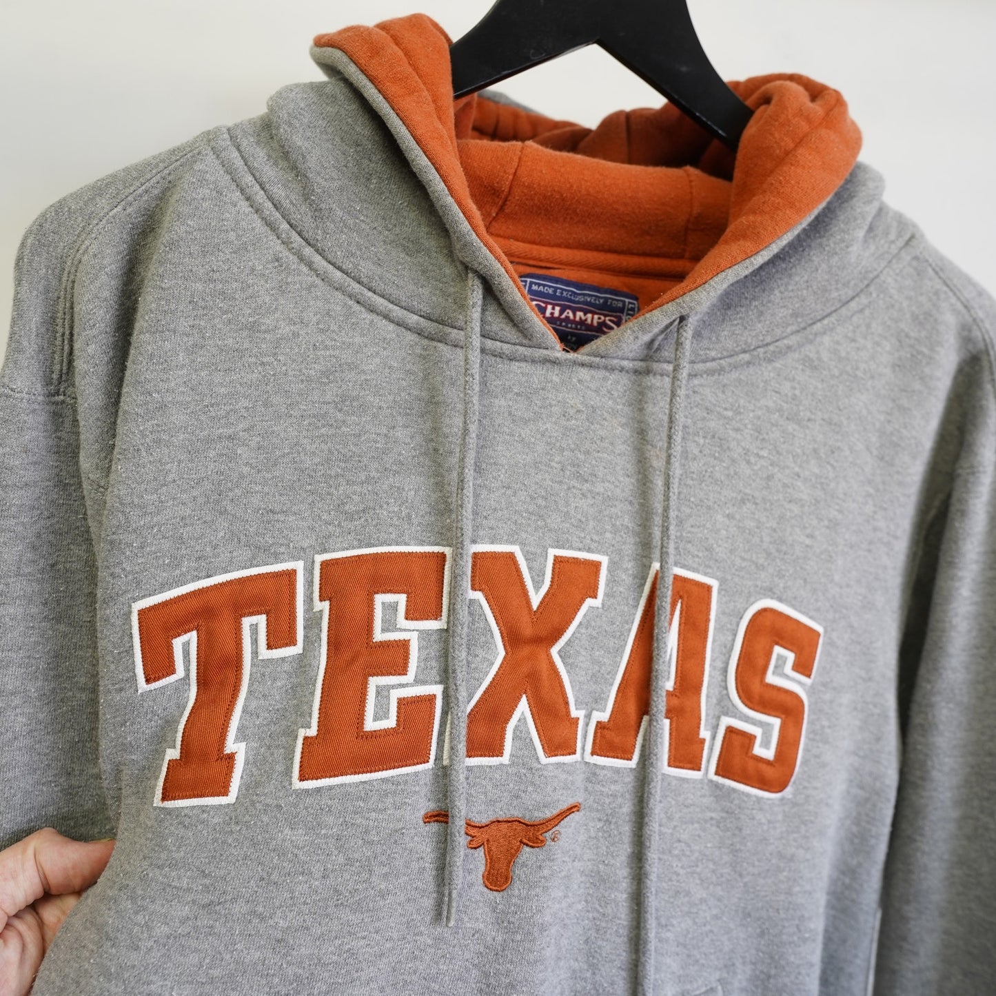 (S) Vintage Texas Longhorns Stitched Champs Hoodie Unisex S Gray Burnt Orange Y2K