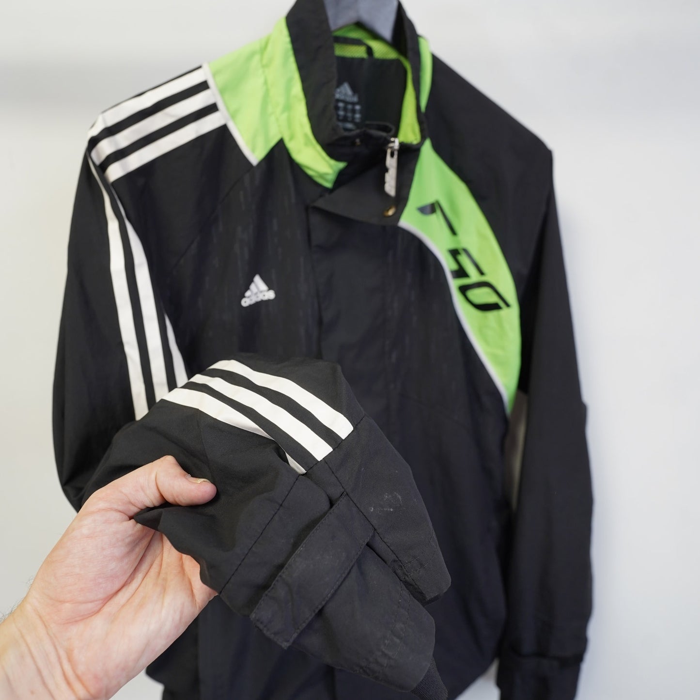 Adidas F-50 Soccer Windbreaker Men's M Black Neon Green Full Zip Retro