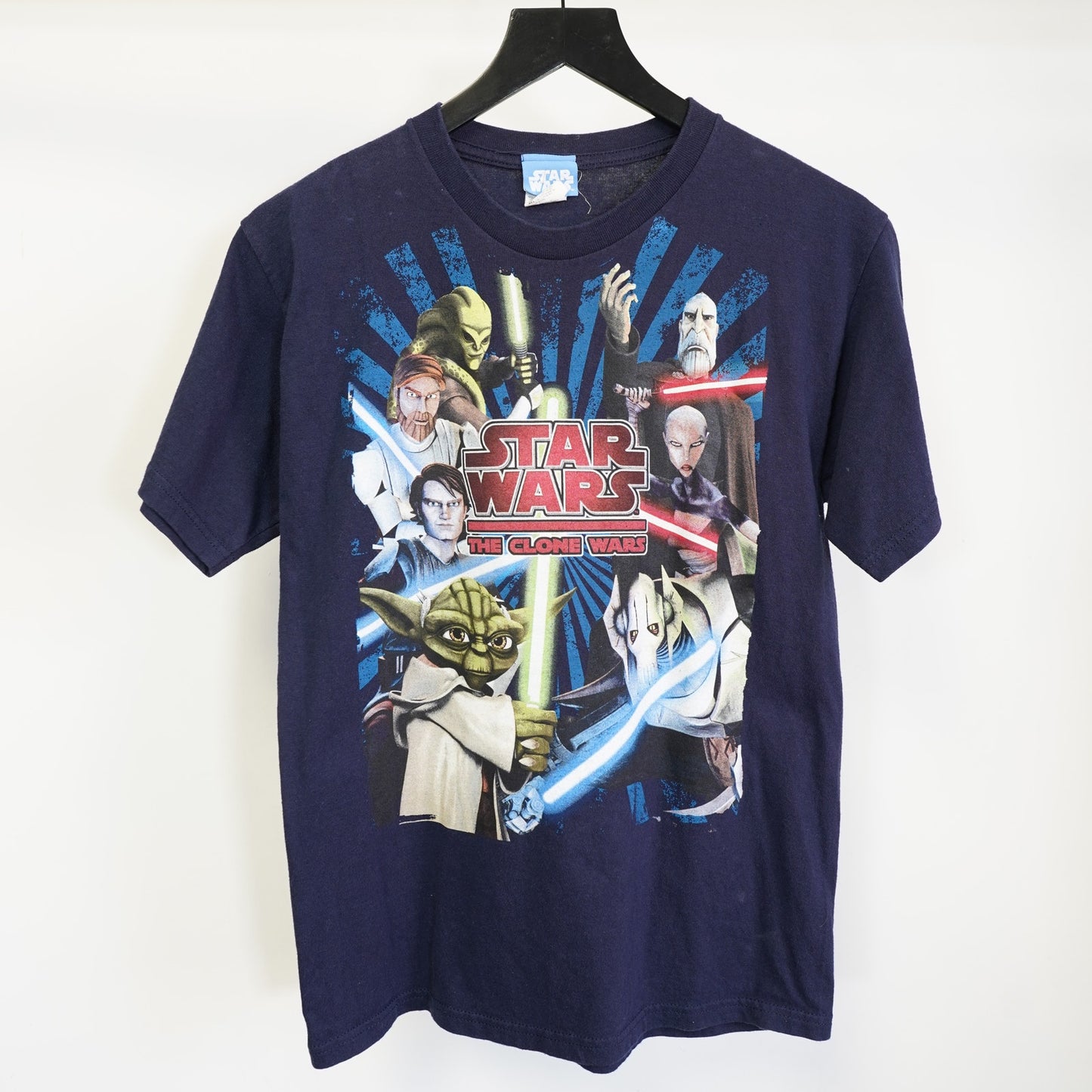 (Youth XL) Vintage Star Wars The Clone Wars Youth XL Sz. 18 Kids T-Shirt Blue Yoda Anakin