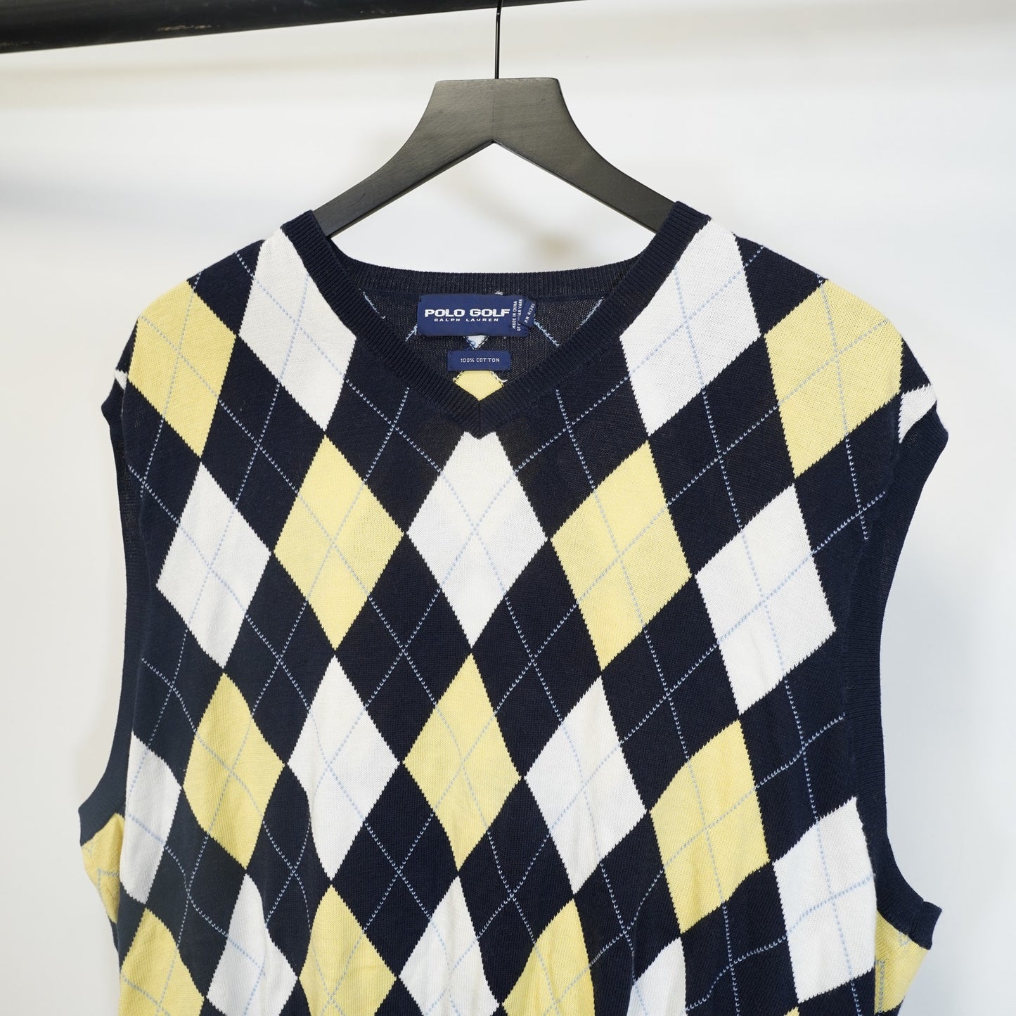 (XL) Vintage Polo Golf Ralph Lauren Sweater Vest Knit Argyle Pattern Men's XL Navy