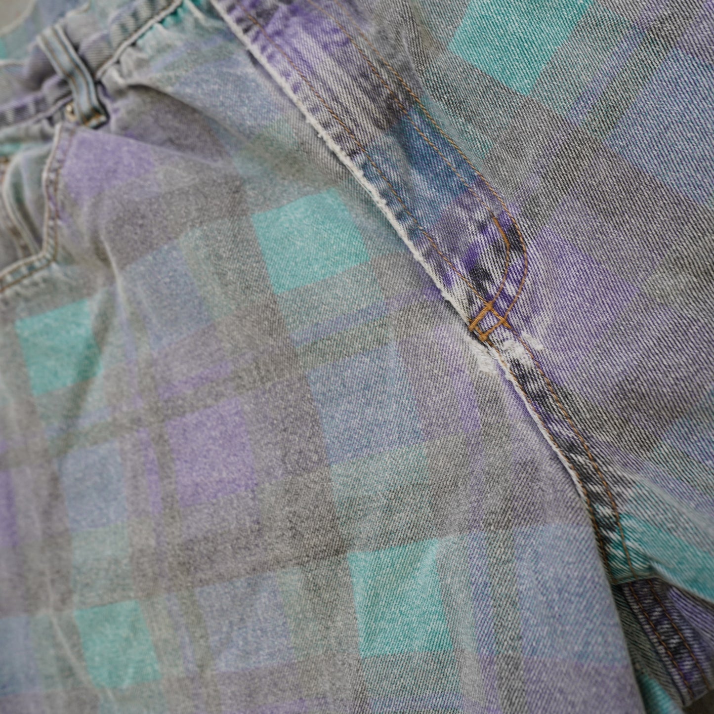 (Men's 36) Vintage 90s Plaid Skater Grunge Baggy Shorts Men's 36 Aqua Purple Retro Surf
