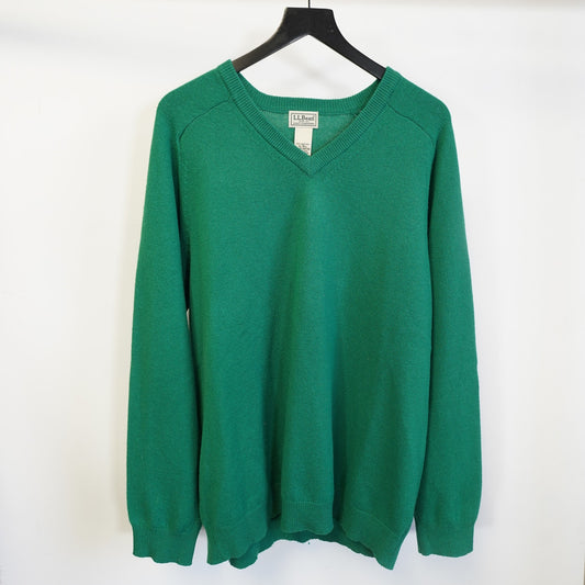 (XL) Vintage L.L. Bean 100% Lambswool Green Knit V-Neck Sweater Men's XL Tall