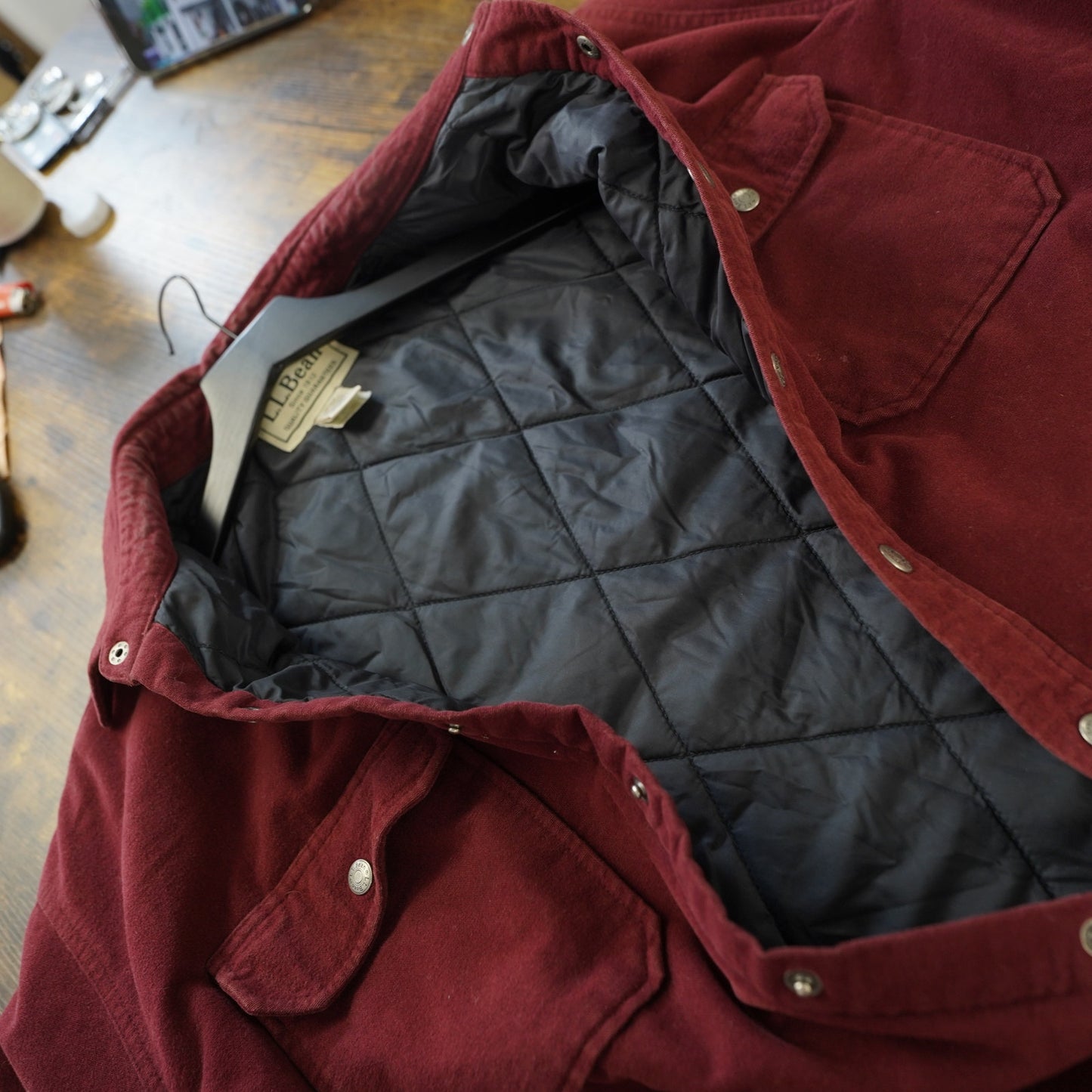 (L) L.L. Bean Chamois Cloth Chore Jacket Men's L Button Up Maroon Insulated Utility
