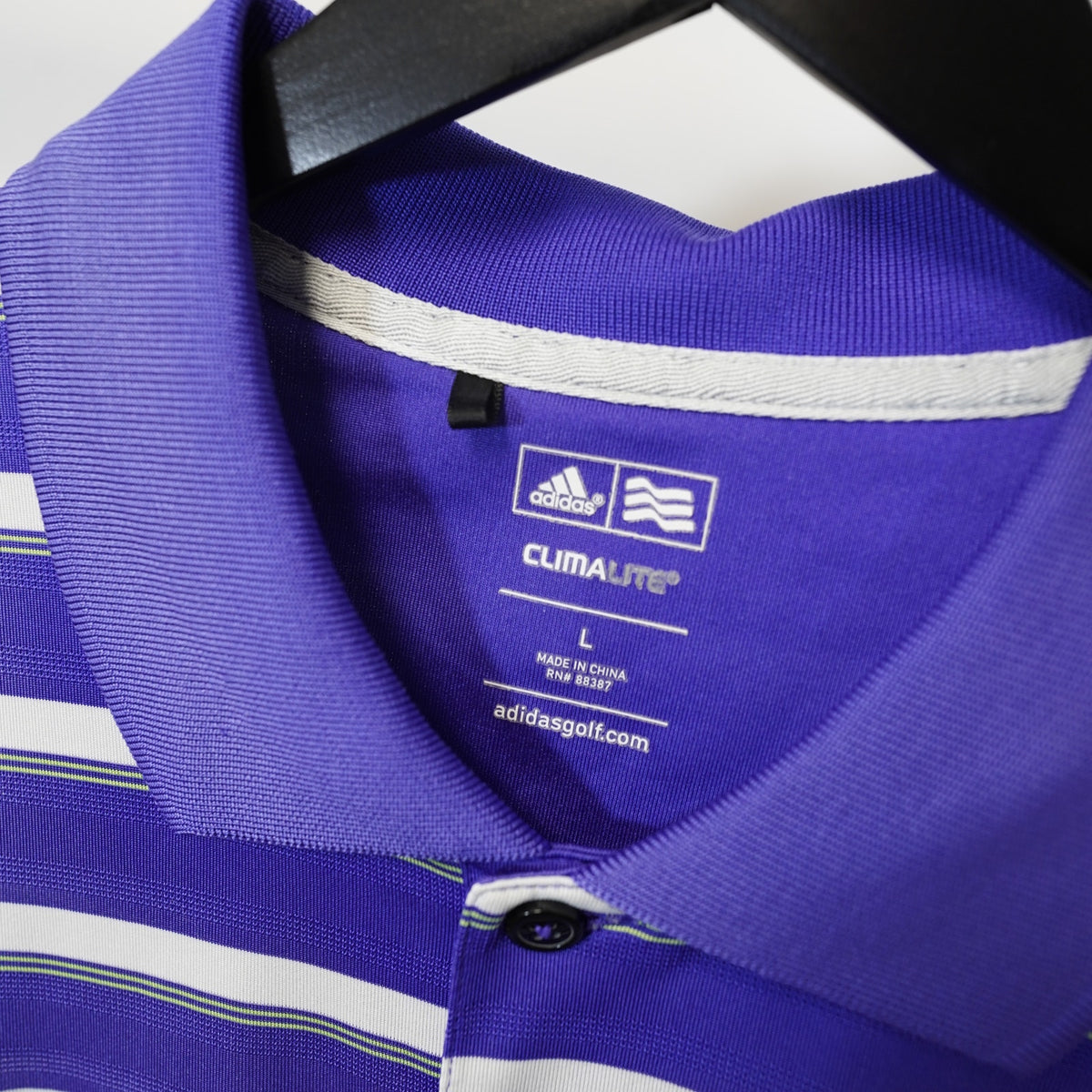 (L) Adidas Climalite Striped Purple Golf Performance Polo Men's L Embroidered Bird