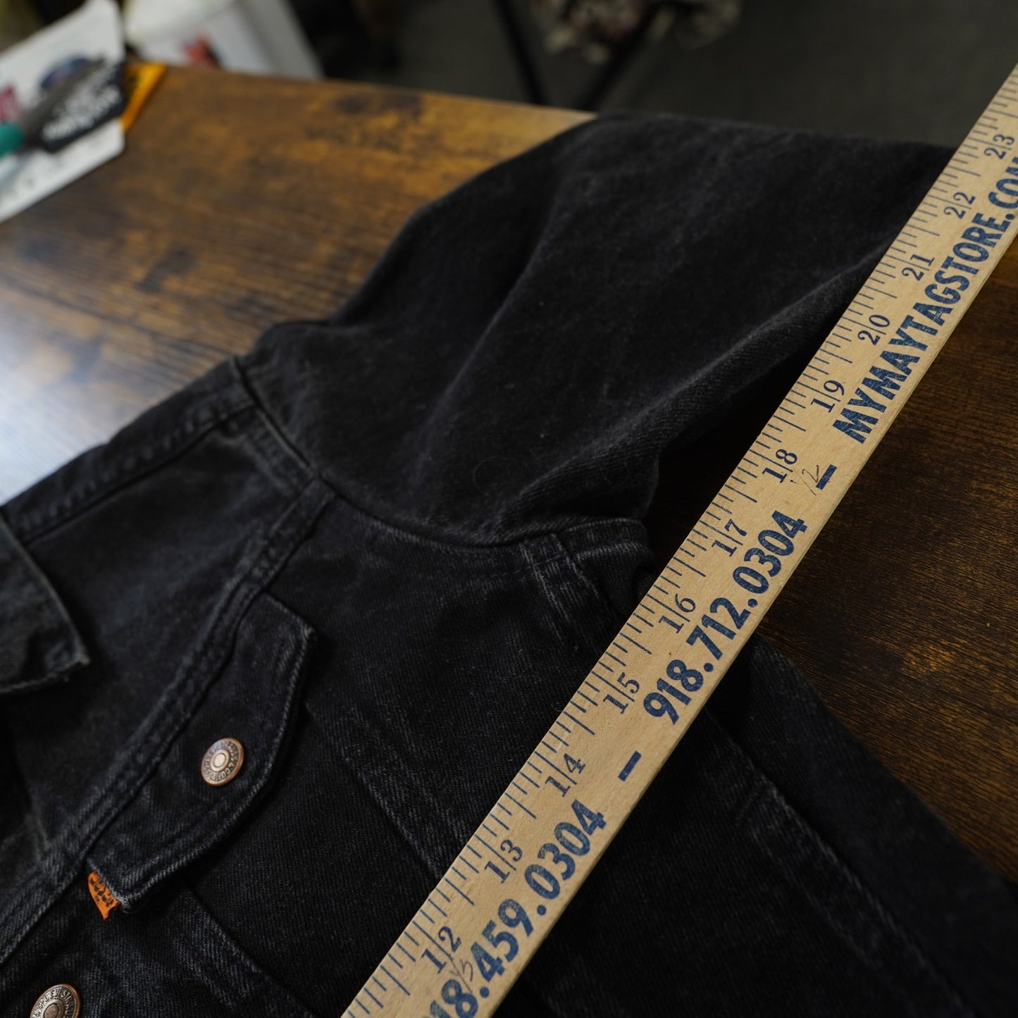(Youth 7) Vintage Levi's Strauss Orange Tab Kids Black Denim Jacket Youth 7 90s USA Made