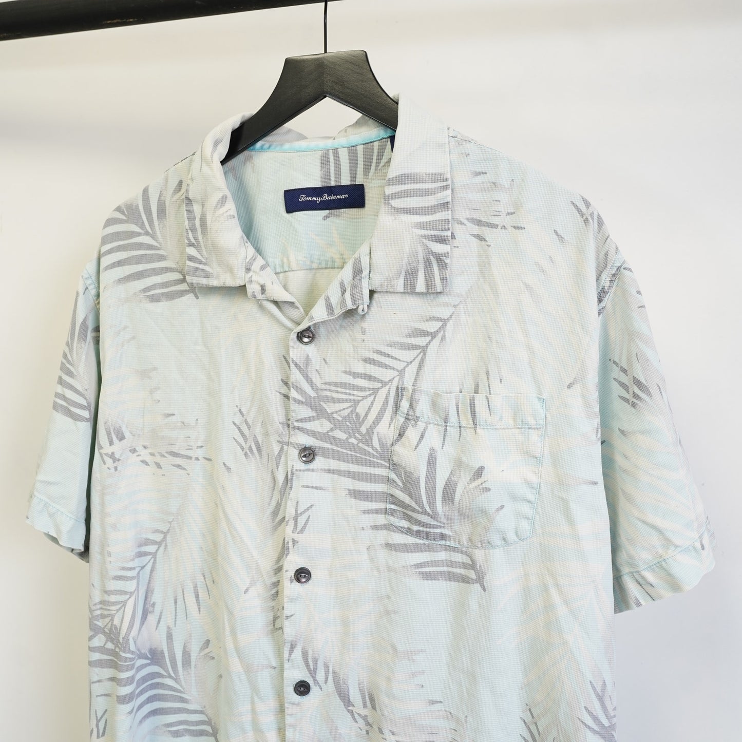 (XXL) Tommy Bahama Mens Floral 100% Silk Hawaiian Shirt Men's XXL Palm Flowers Blue