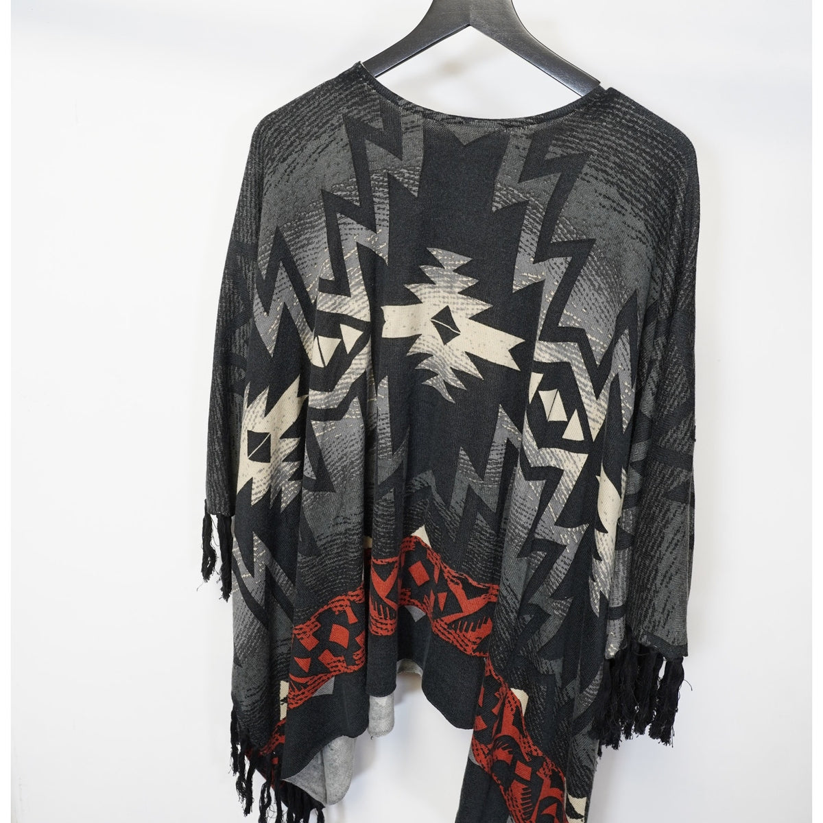(One Size) Double D Ranch Southwestern Aztec Poncho Serape Women's OS Black Red Cowgirl