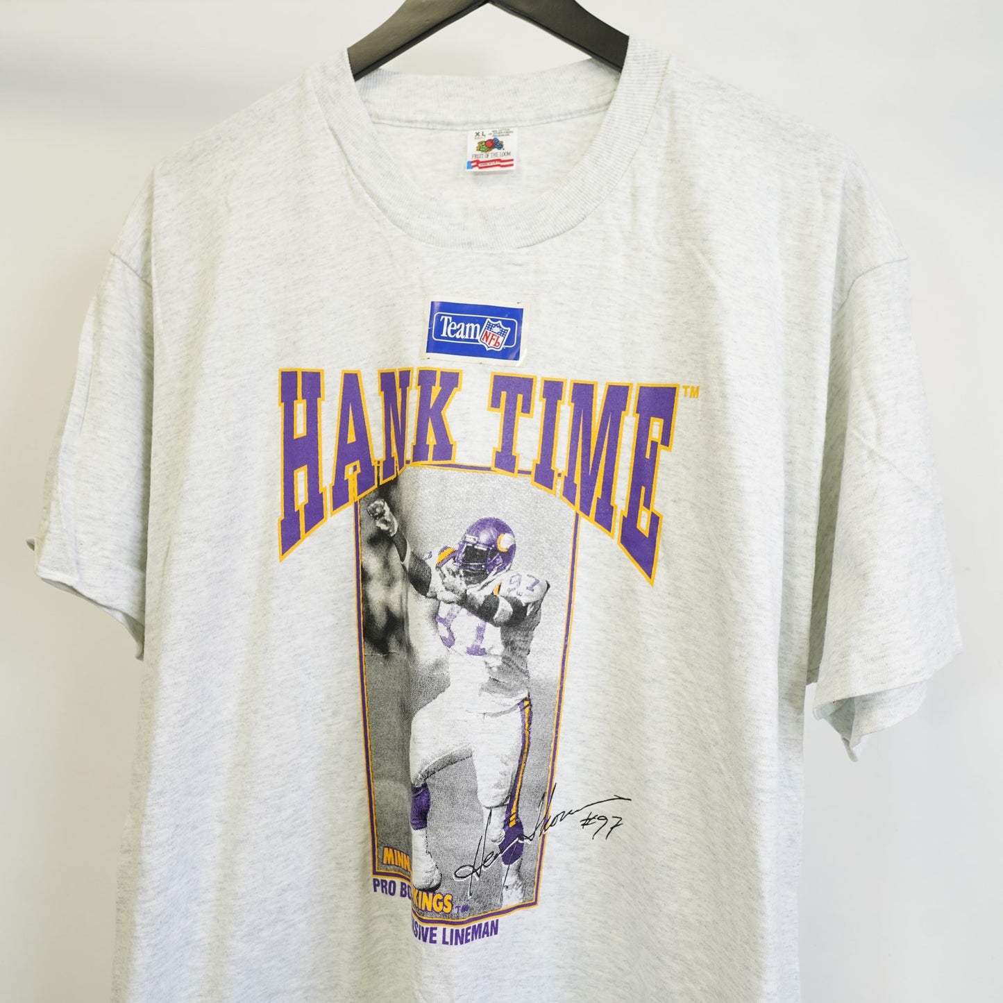 (XL) Vintage Minnesota Vikings Hank Time Henry Thomas 90s NFL Gray T-Shirt Men's XL