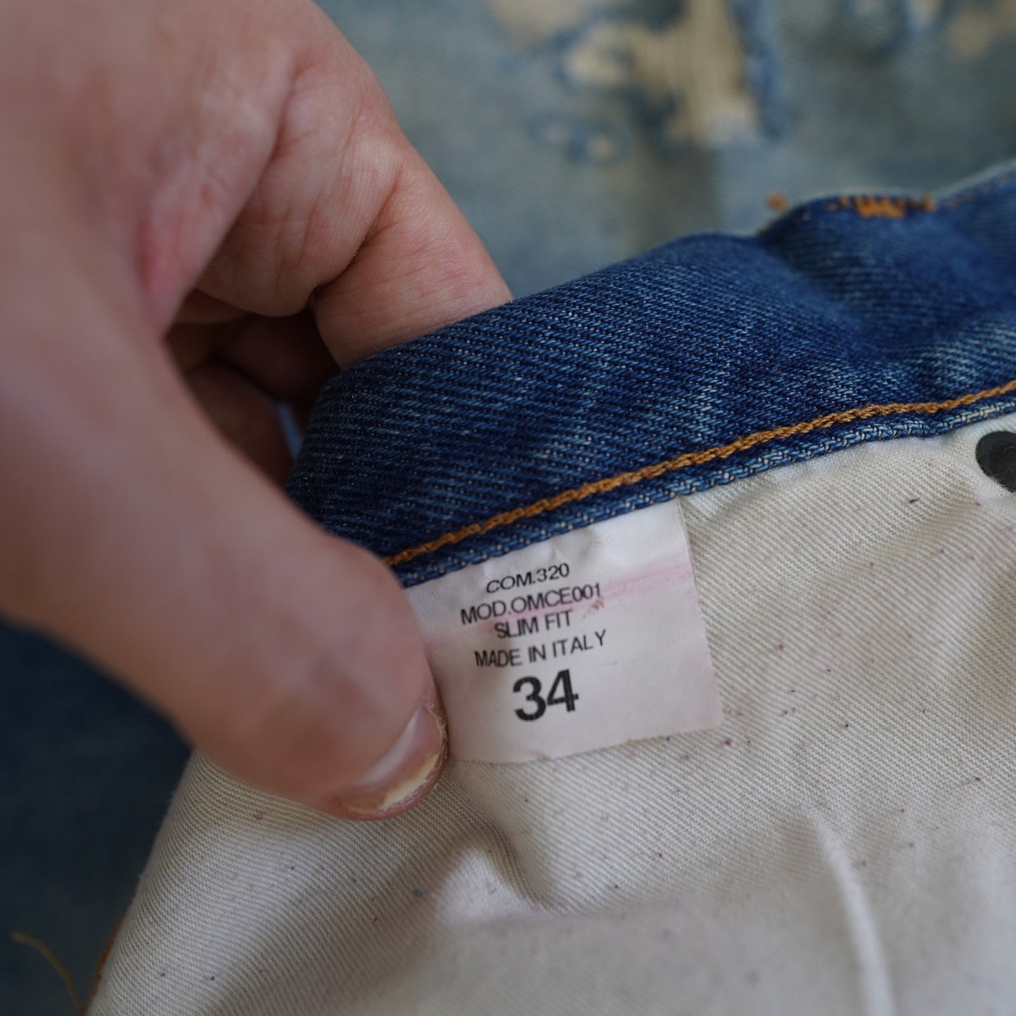 (34x32) Off-White Virgil Abloh Distressed Denim Blue Jeans Slim Fit Men's 34x32 Italian